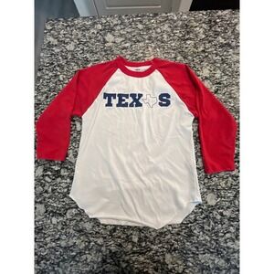 Rawlings Texas Baseball Raglan Tee Red White 3/4 Sleeve Adult S Graphic Shirt